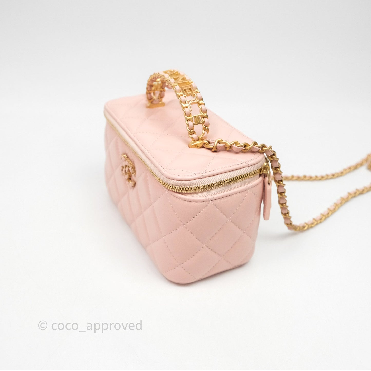Chanel Vanity Rectangular Top Handle Pink Lambskin Gold Hardware