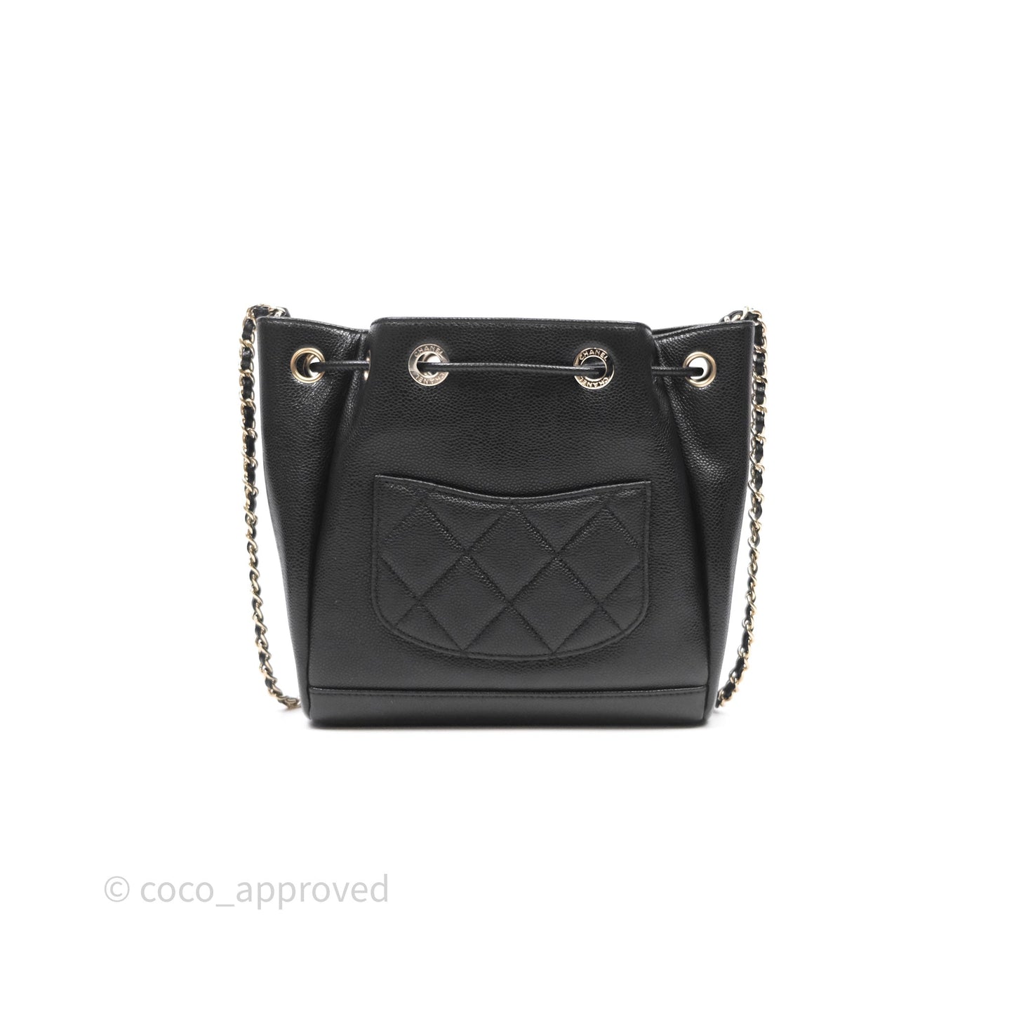 Chanel Business Affinity Drawstring Bucket Bag Black Caviar Gold Hardware
