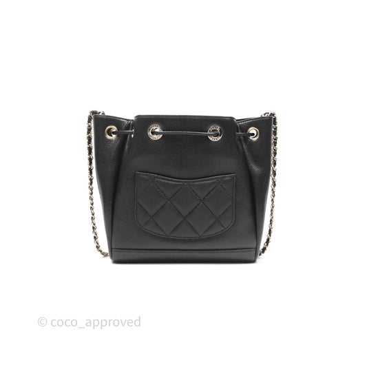 Chanel Business Affinity Drawstring Bucket Bag Black Caviar Gold Hardware