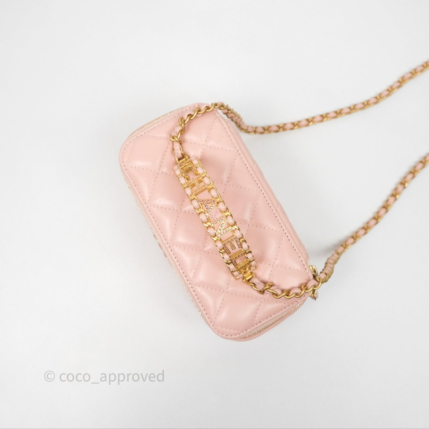 Chanel Vanity Rectangular Top Handle Pink Lambskin Gold Hardware