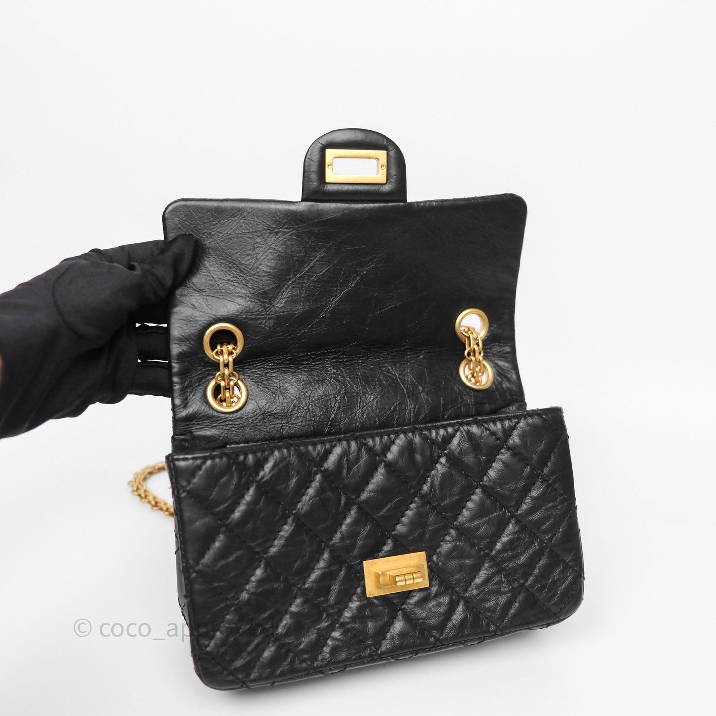 Chanel Mini Reissue 224 Quilted Black Aged Calfskin Aged Gold Hardware