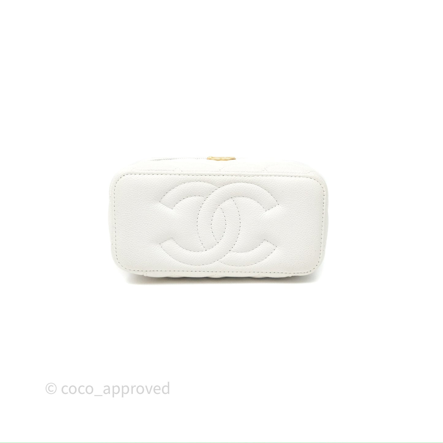 Chanel Vanity with Heart Adjustable Chain White Caviar Aged Gold Hardware