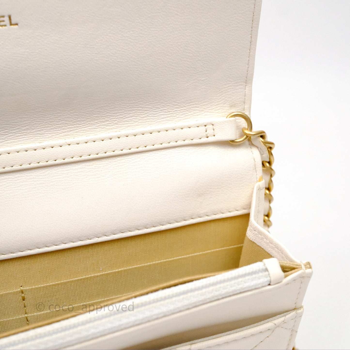 Chanel Quilted Pearl Crush Wallet on Chain WOC Ivory White Lambskin Aged Gold Hardware