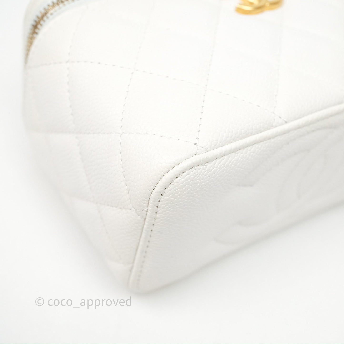 Chanel Vanity with Heart Adjustable Chain White Caviar Aged Gold Hardware