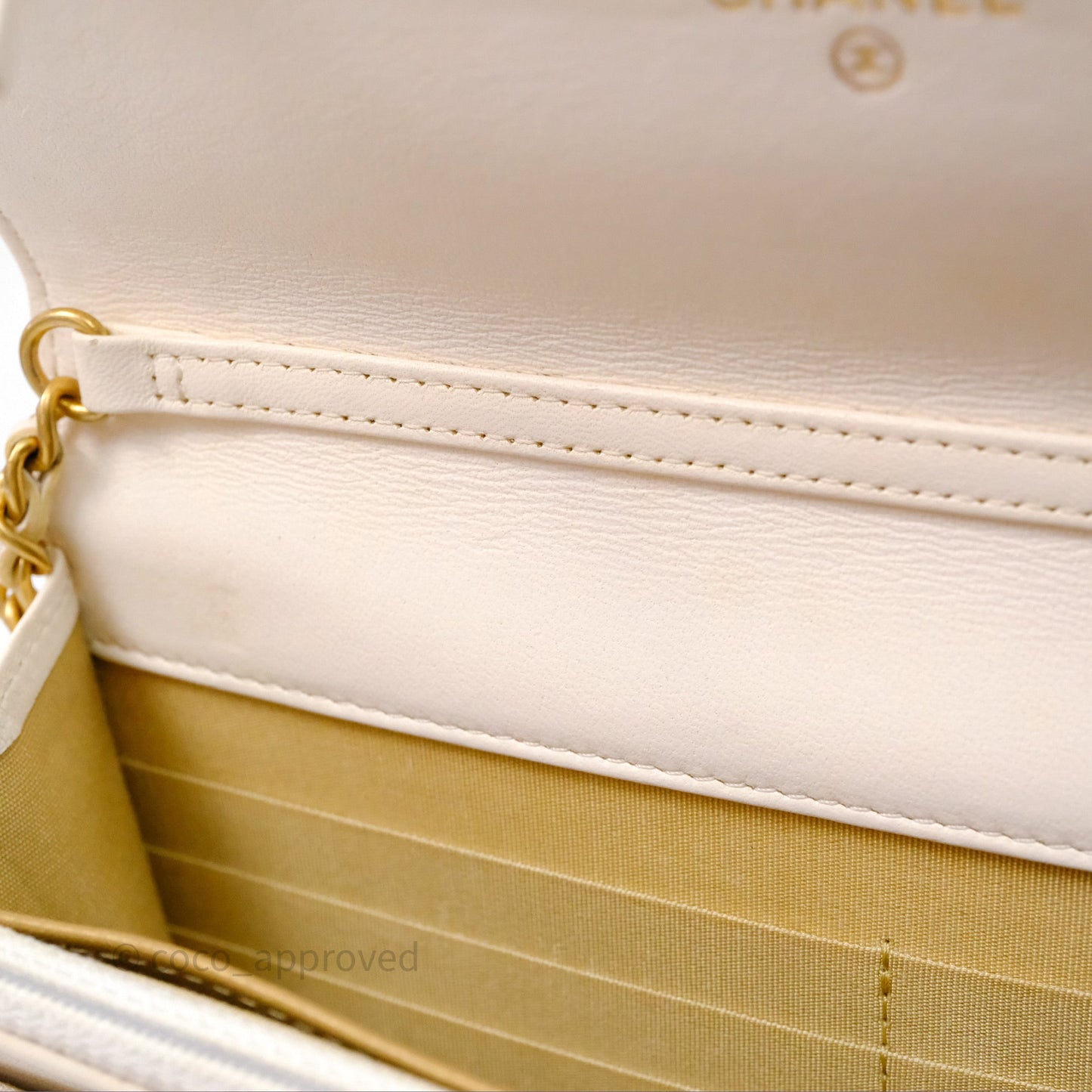 Chanel Quilted Pearl Crush Wallet on Chain WOC Ivory White Lambskin Aged Gold Hardware