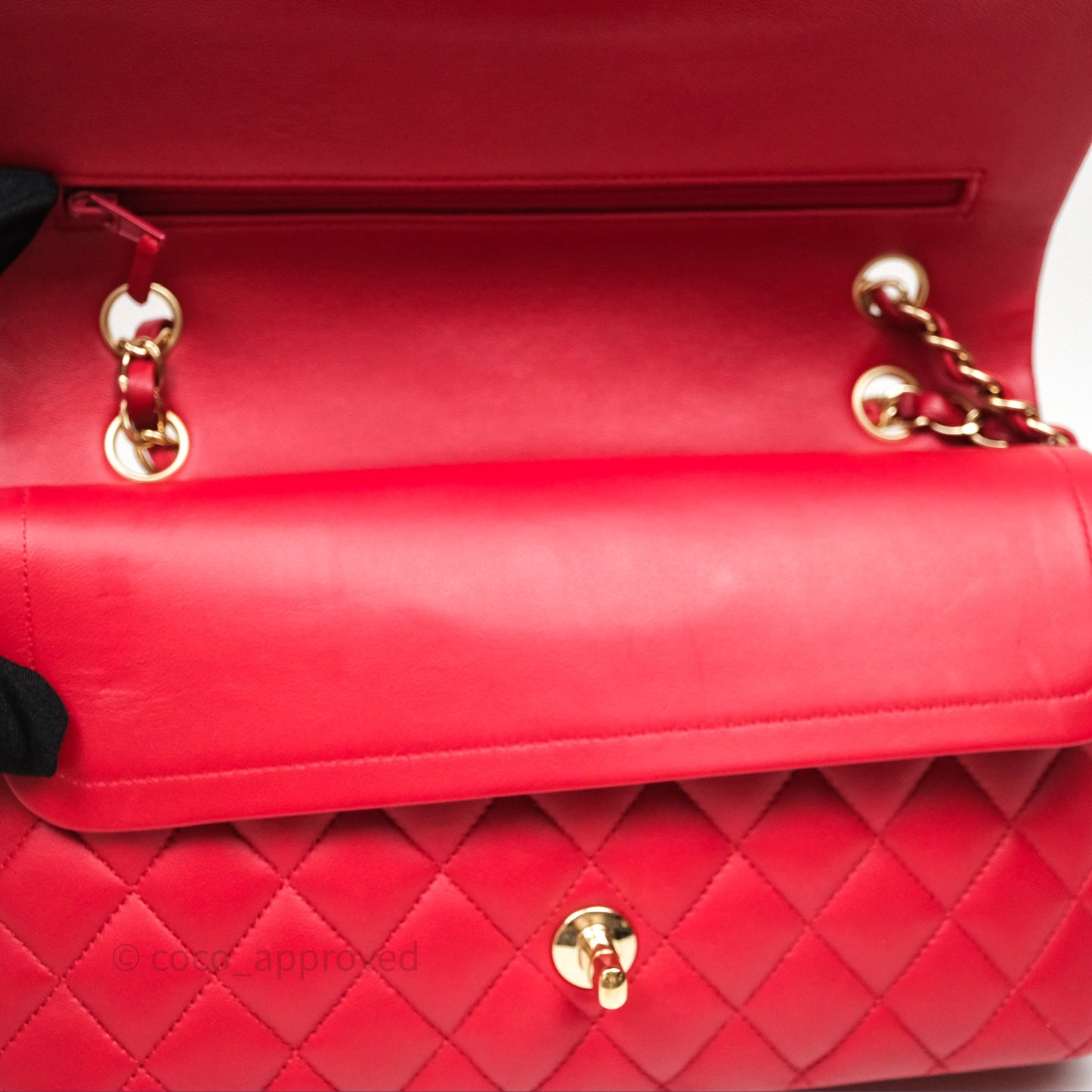 Chanel Classic M/L Medium Double Flap Red Lambskin Gold Hardware