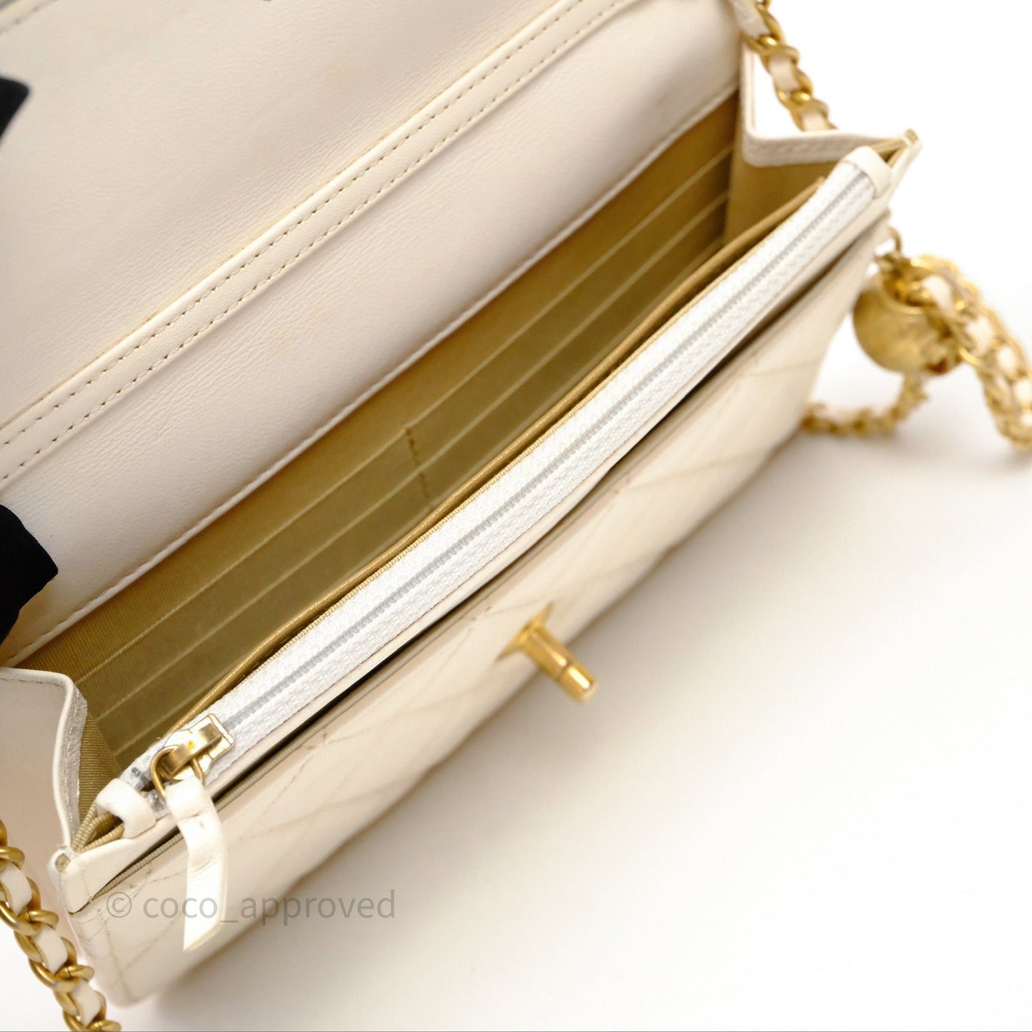 Chanel Quilted Pearl Crush Wallet on Chain WOC Ivory White Lambskin Aged Gold Hardware