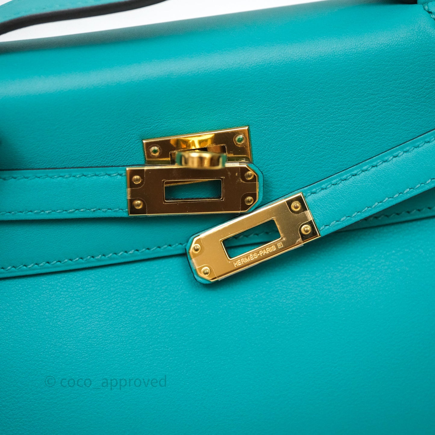 Hermès Kelly Pochette Bleu Paon 7F Gold Hardware