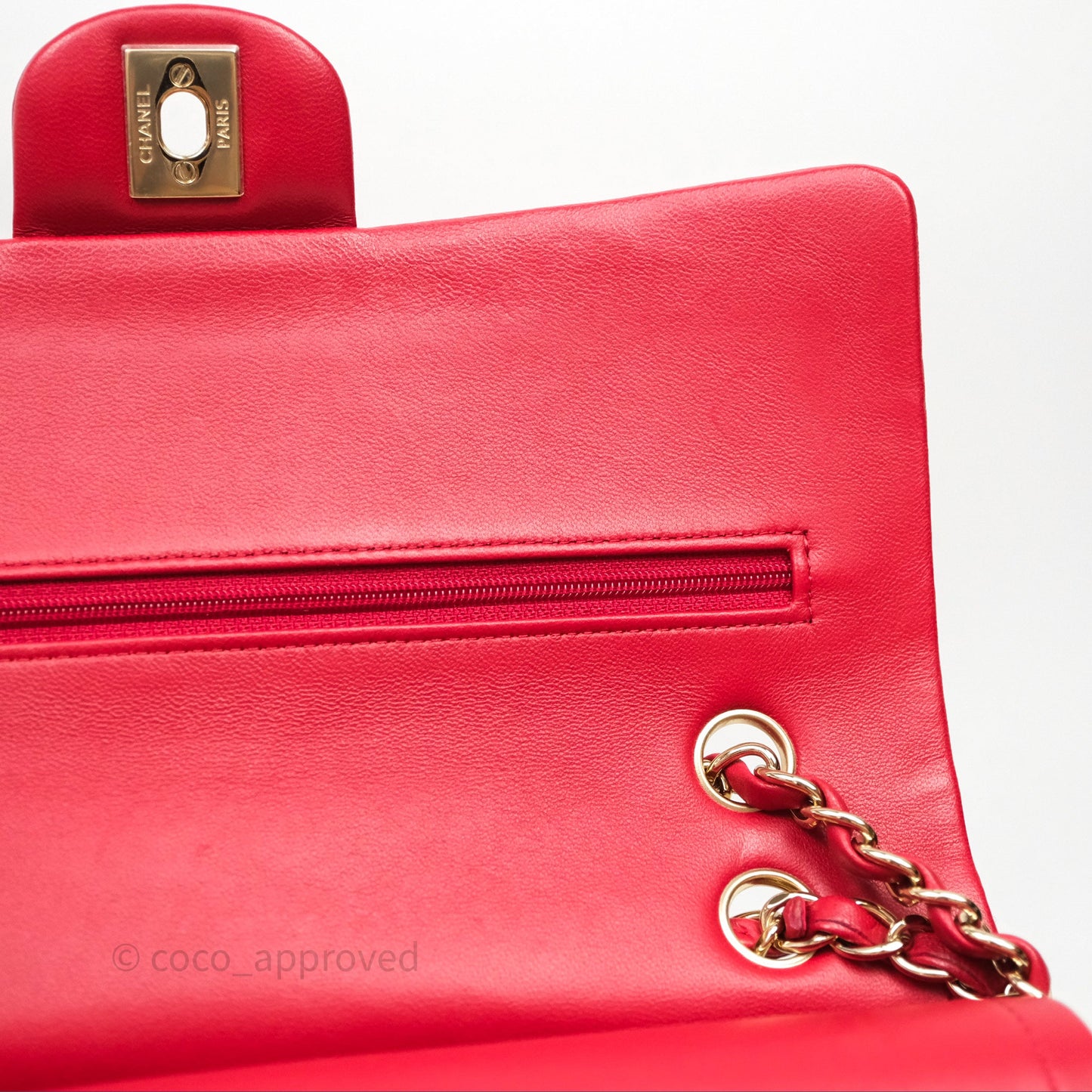 Chanel Classic M/L Medium Double Flap Red Lambskin Gold Hardware