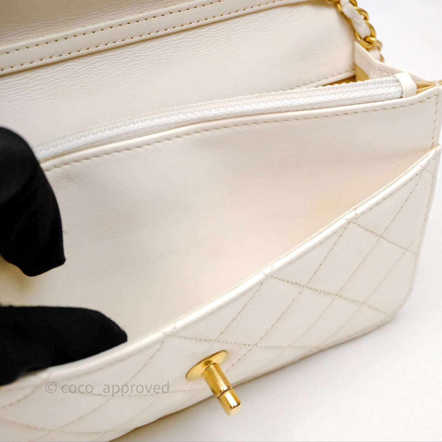 Chanel Quilted Pearl Crush Wallet on Chain WOC Ivory White Lambskin Aged Gold Hardware