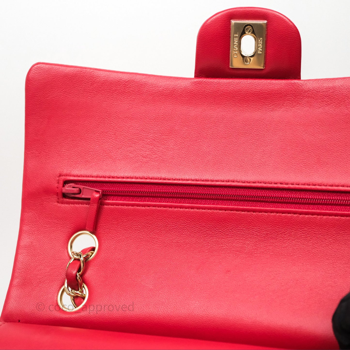 Chanel Classic M/L Medium Double Flap Red Lambskin Gold Hardware