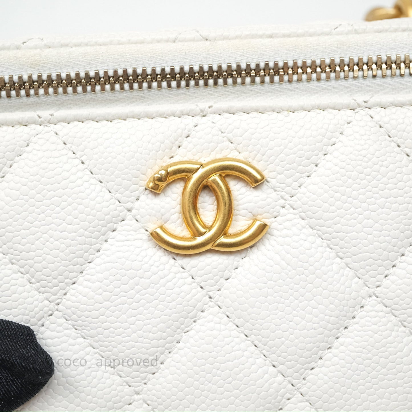 Chanel Vanity with Heart Adjustable Chain White Caviar Aged Gold Hardware