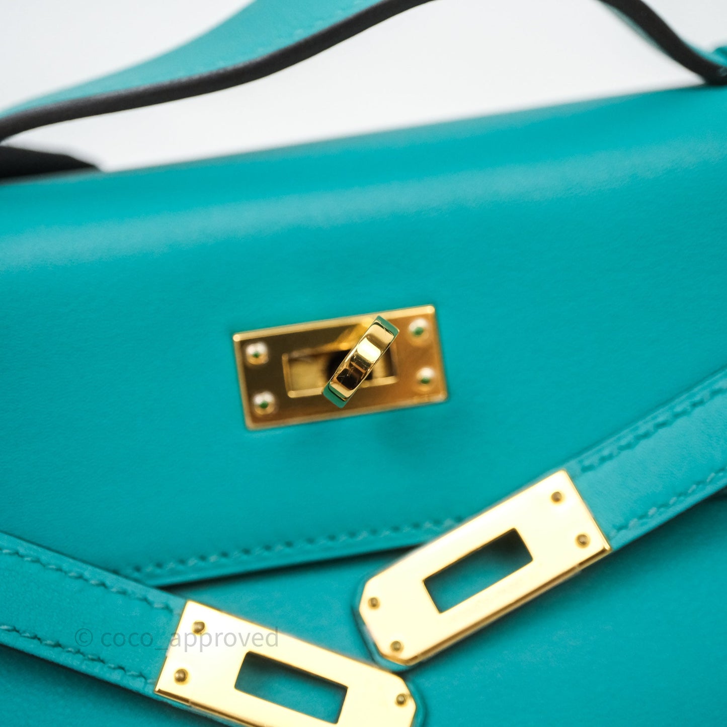 Hermès Kelly Pochette Bleu Paon 7F Gold Hardware