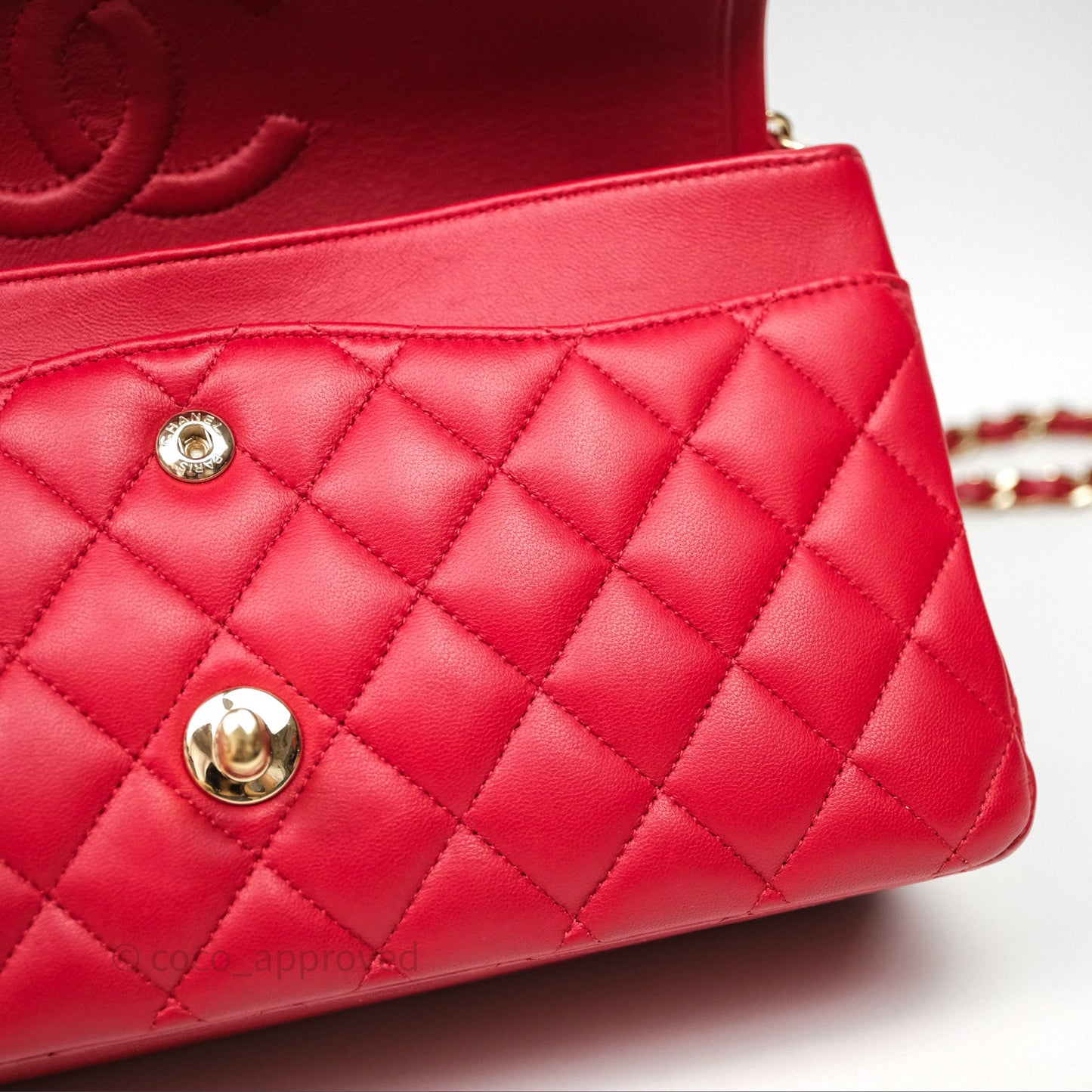 Chanel Classic M/L Medium Double Flap Red Lambskin Gold Hardware