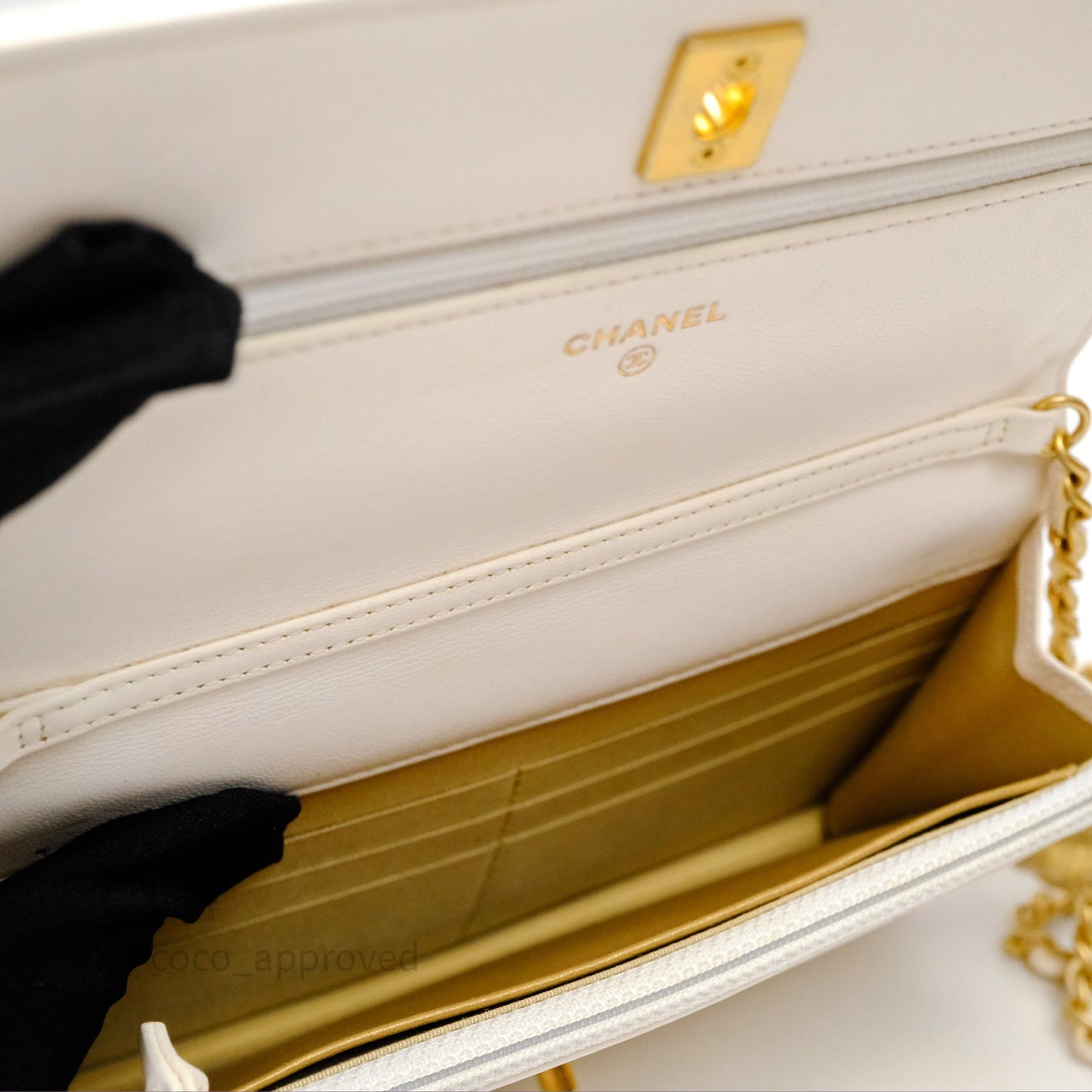 Chanel Quilted Pearl Crush Wallet on Chain WOC Ivory White Lambskin Aged Gold Hardware