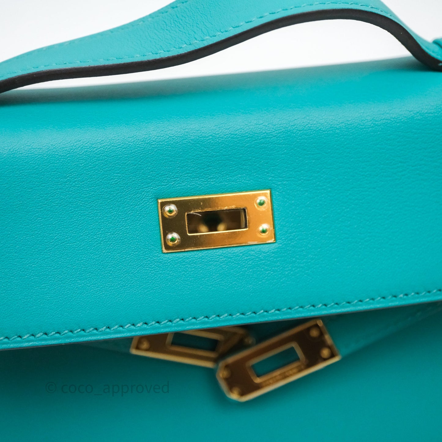 Hermès Kelly Pochette Bleu Paon 7F Gold Hardware