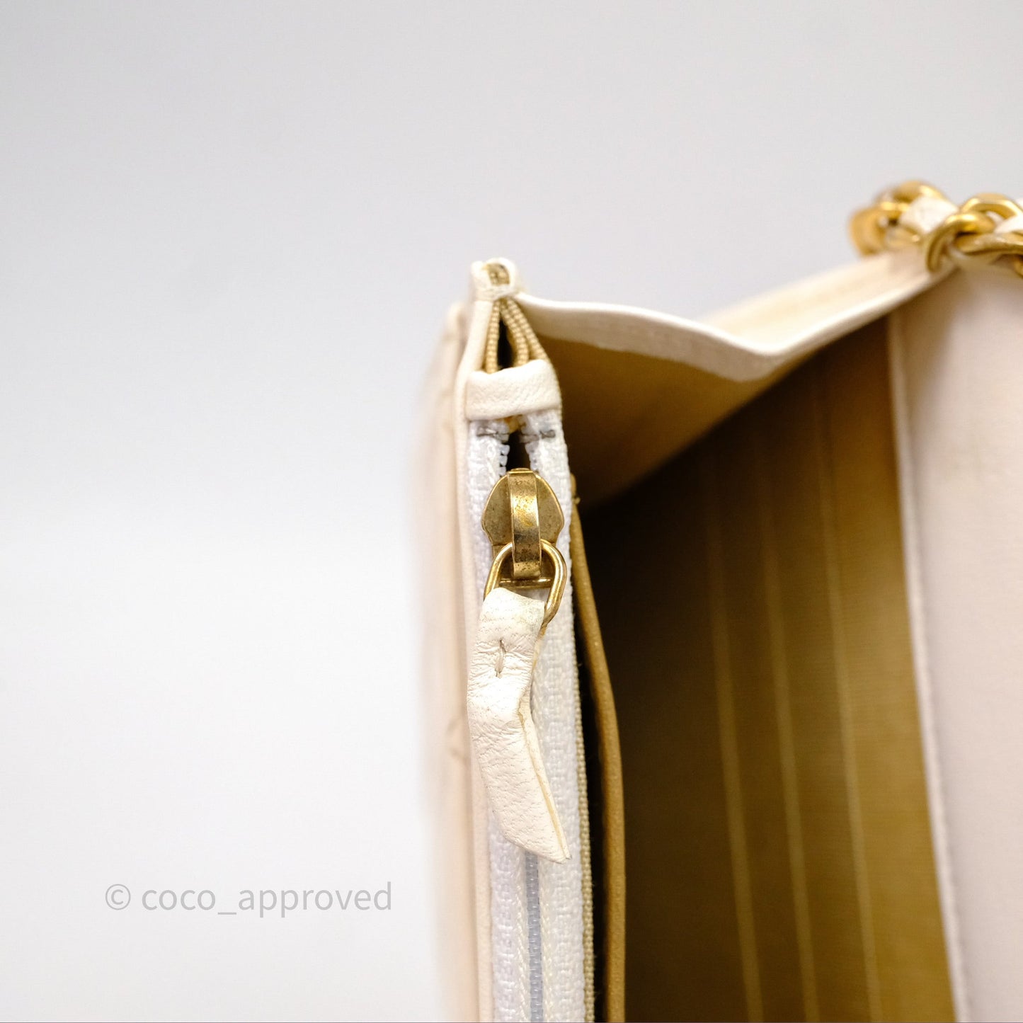 Chanel Quilted Pearl Crush Wallet on Chain WOC Ivory White Lambskin Aged Gold Hardware