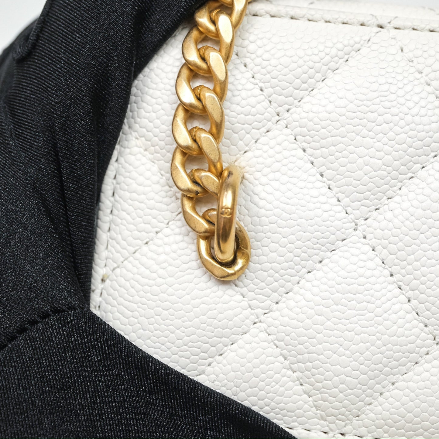 Chanel Vanity with Heart Adjustable Chain White Caviar Aged Gold Hardware