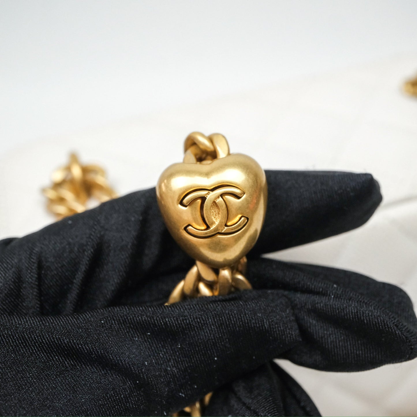 Chanel Vanity with Heart Adjustable Chain White Caviar Aged Gold Hardware