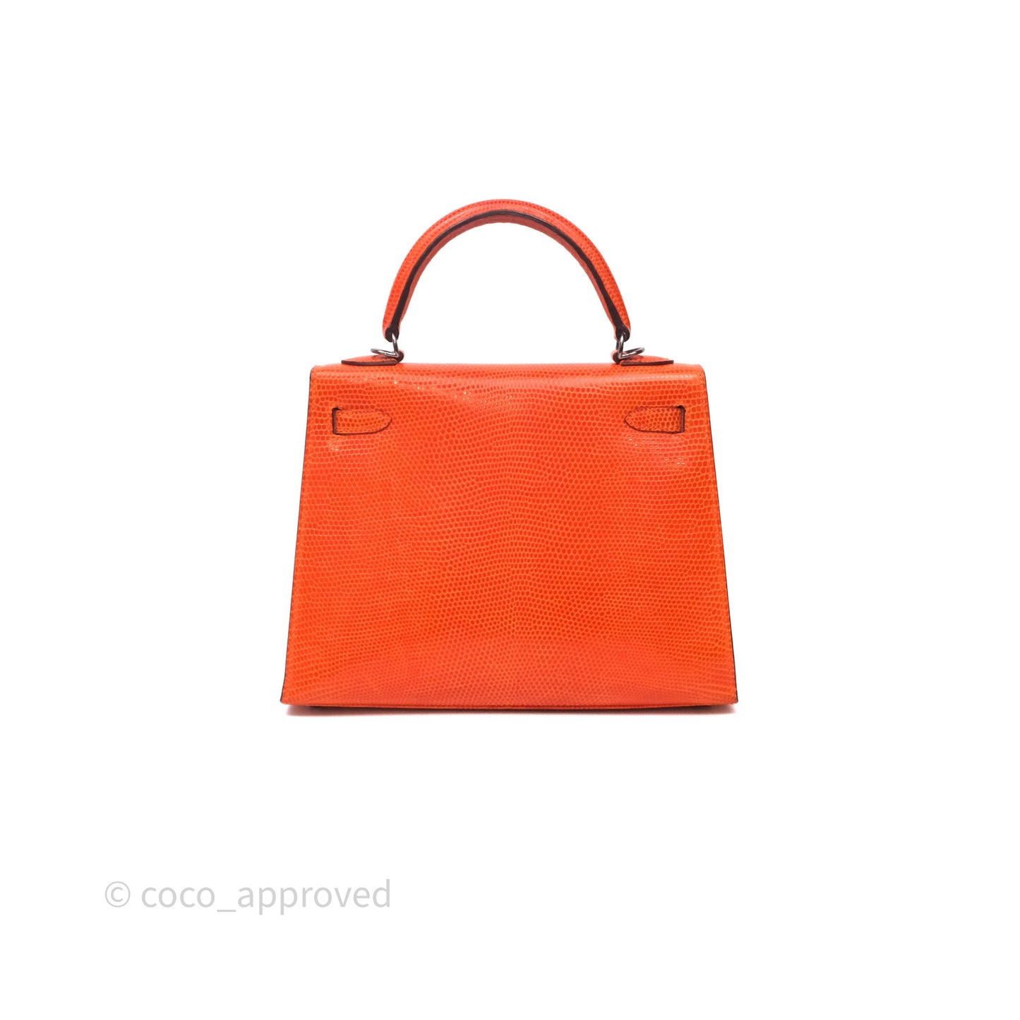Hermes Kelly 25 Poppy Orange Lizard Palladium Hardware