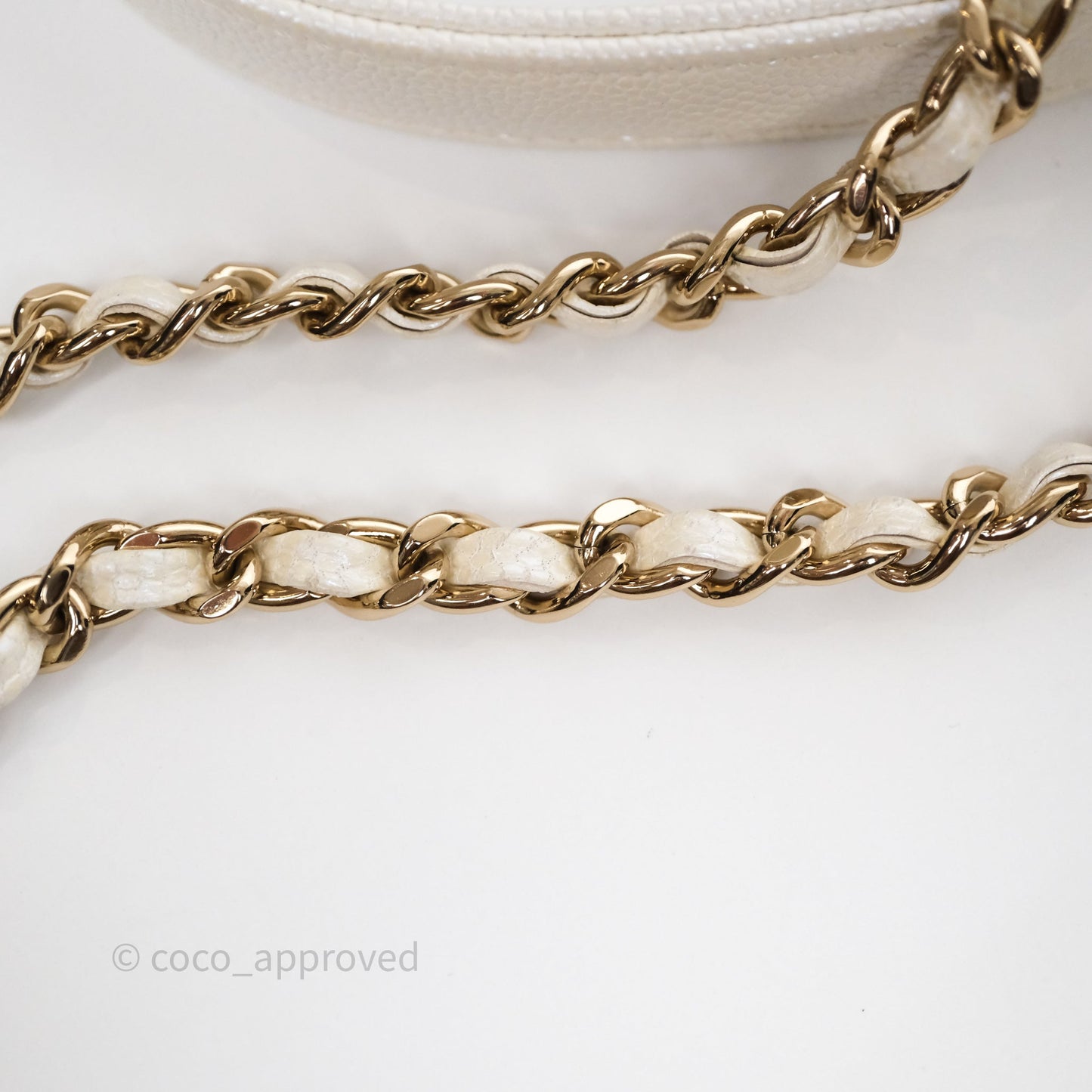 Chanel Mini Coco Handle Quilted Iridescent White Caviar Gold Hardware