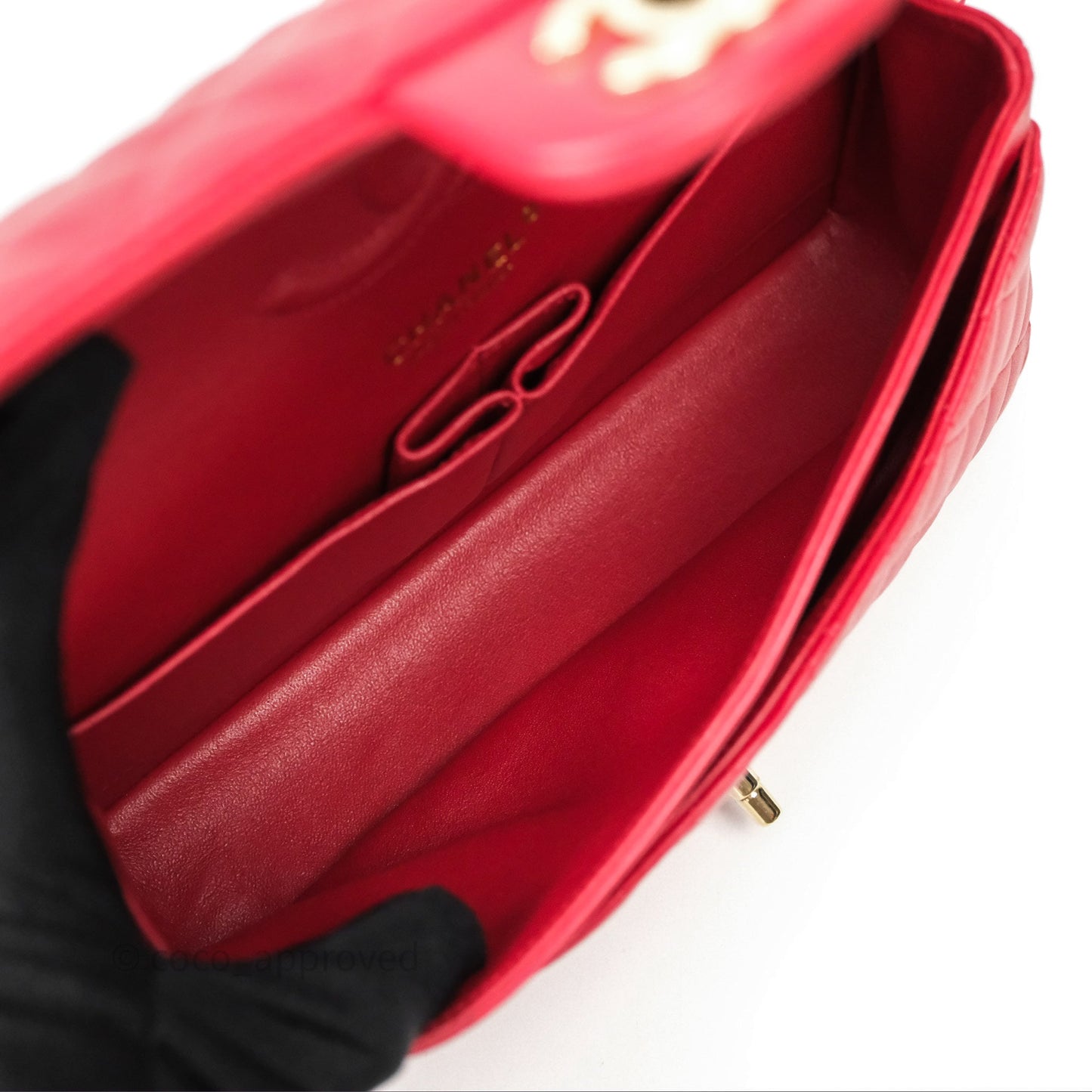 Chanel Classic M/L Medium Double Flap Red Lambskin Gold Hardware