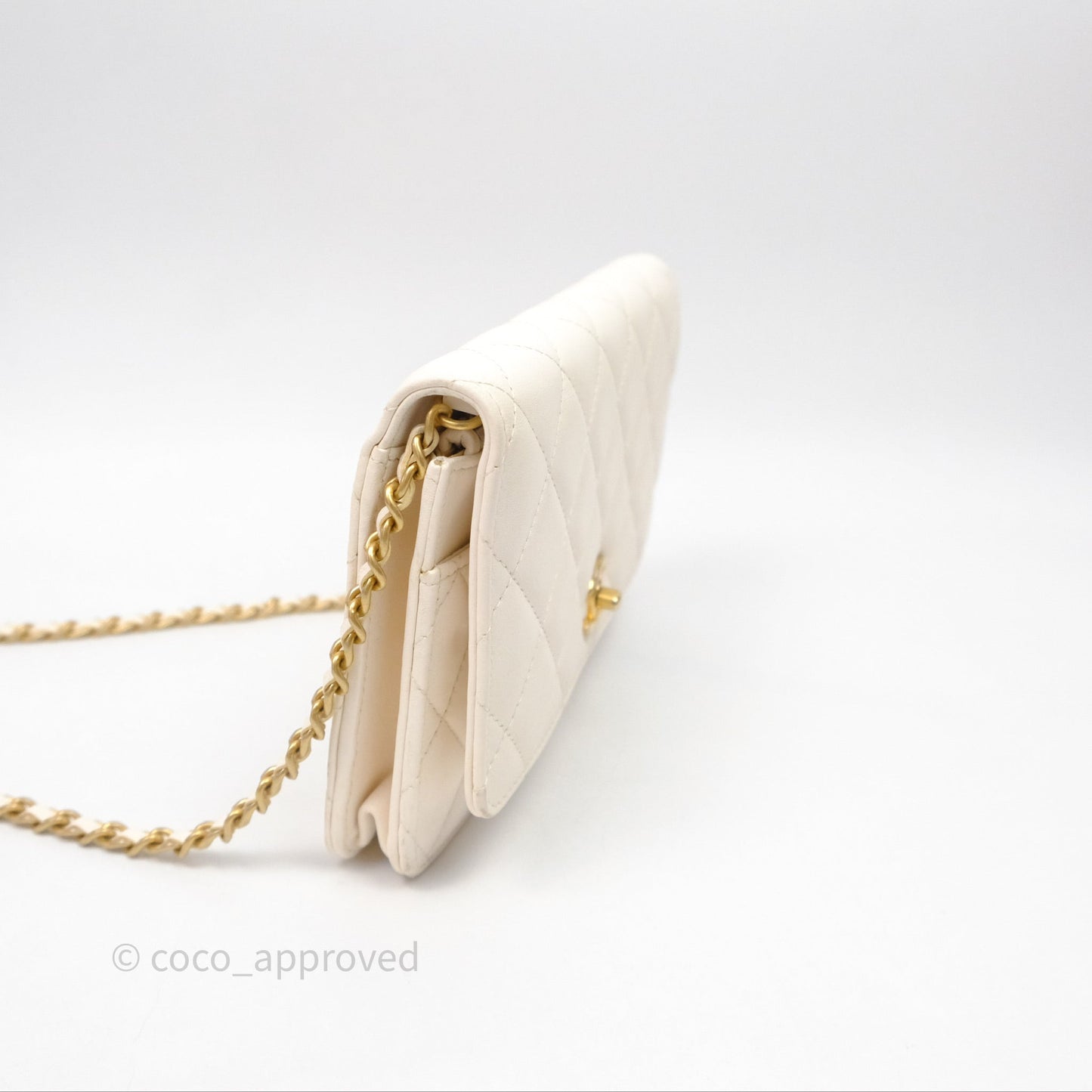Chanel Quilted Pearl Crush Wallet on Chain WOC Ivory White Lambskin Aged Gold Hardware