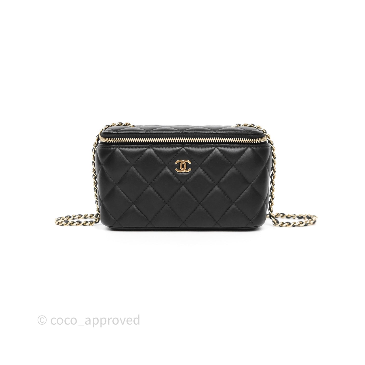 Chanel Vanity Rectangular With Chain Black Lambskin Gold Hardware