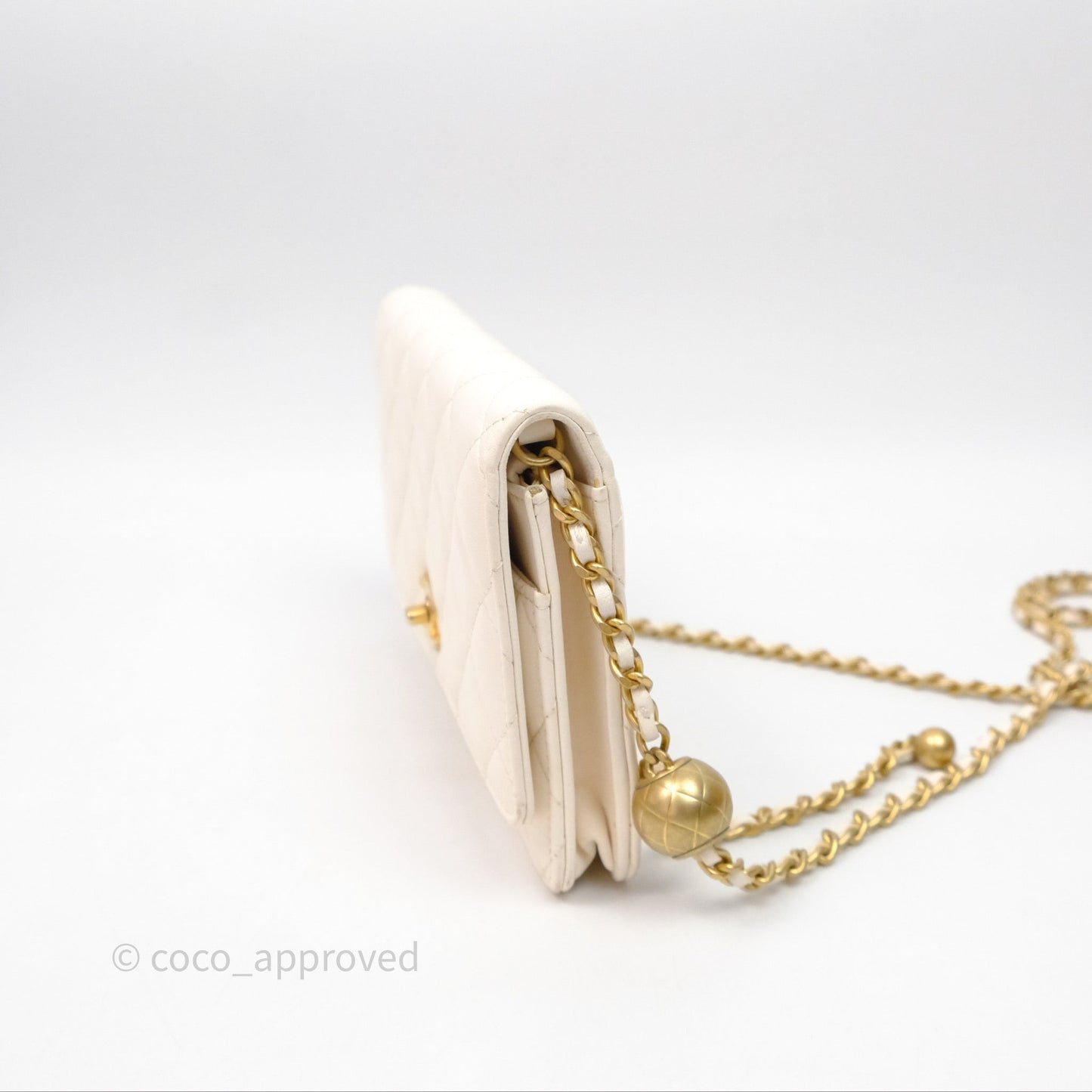Chanel Quilted Pearl Crush Wallet on Chain WOC Ivory White Lambskin Aged Gold Hardware