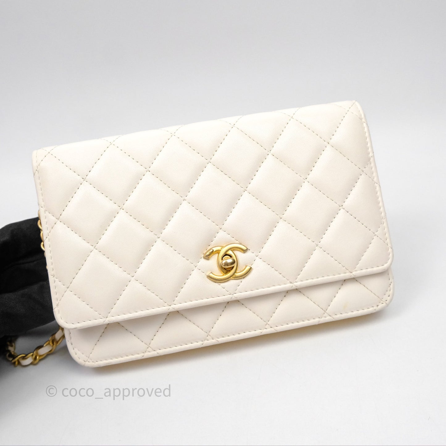 Chanel Quilted Pearl Crush Wallet on Chain WOC Ivory White Lambskin Aged Gold Hardware