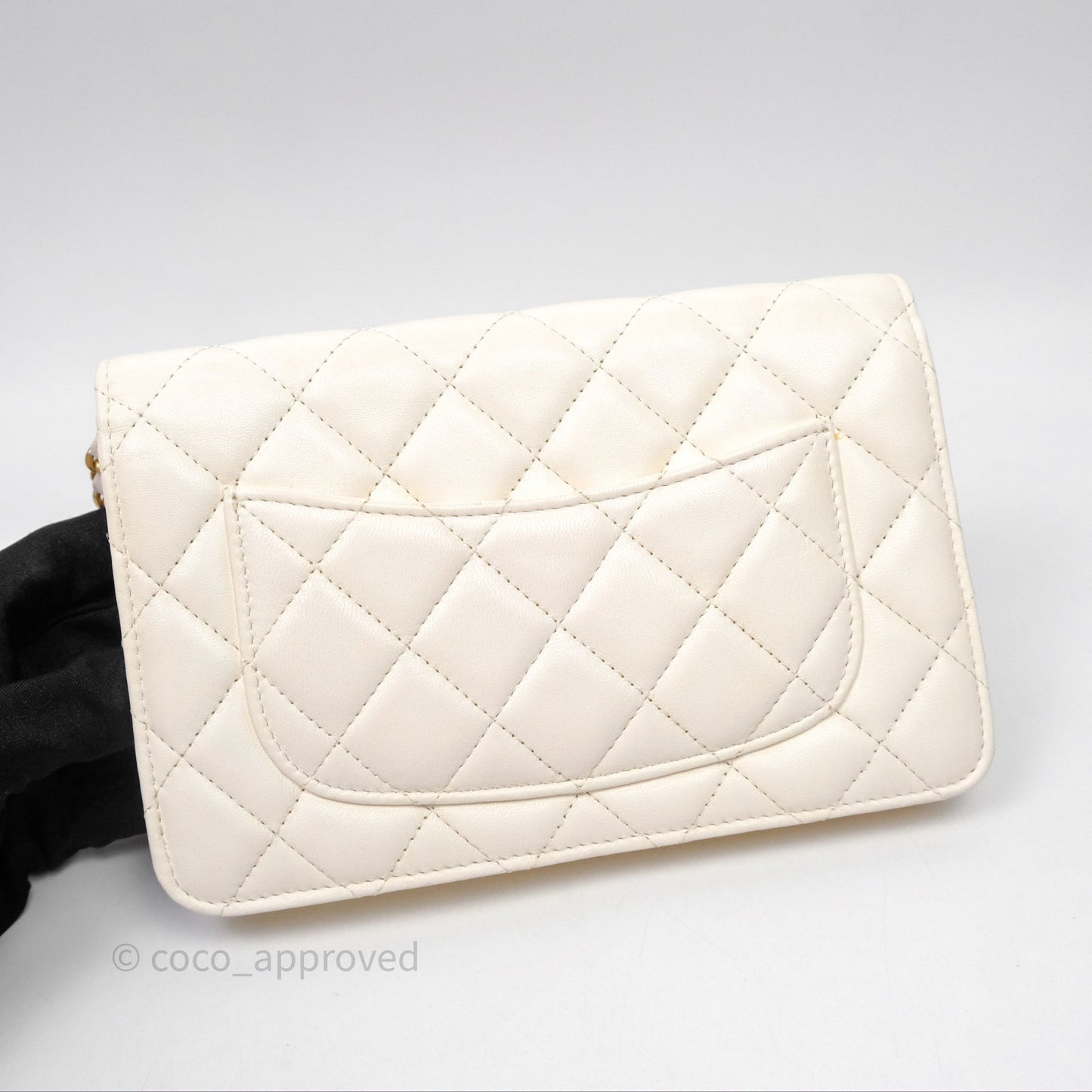 Chanel Quilted Pearl Crush Wallet on Chain WOC Ivory White Lambskin Aged Gold Hardware