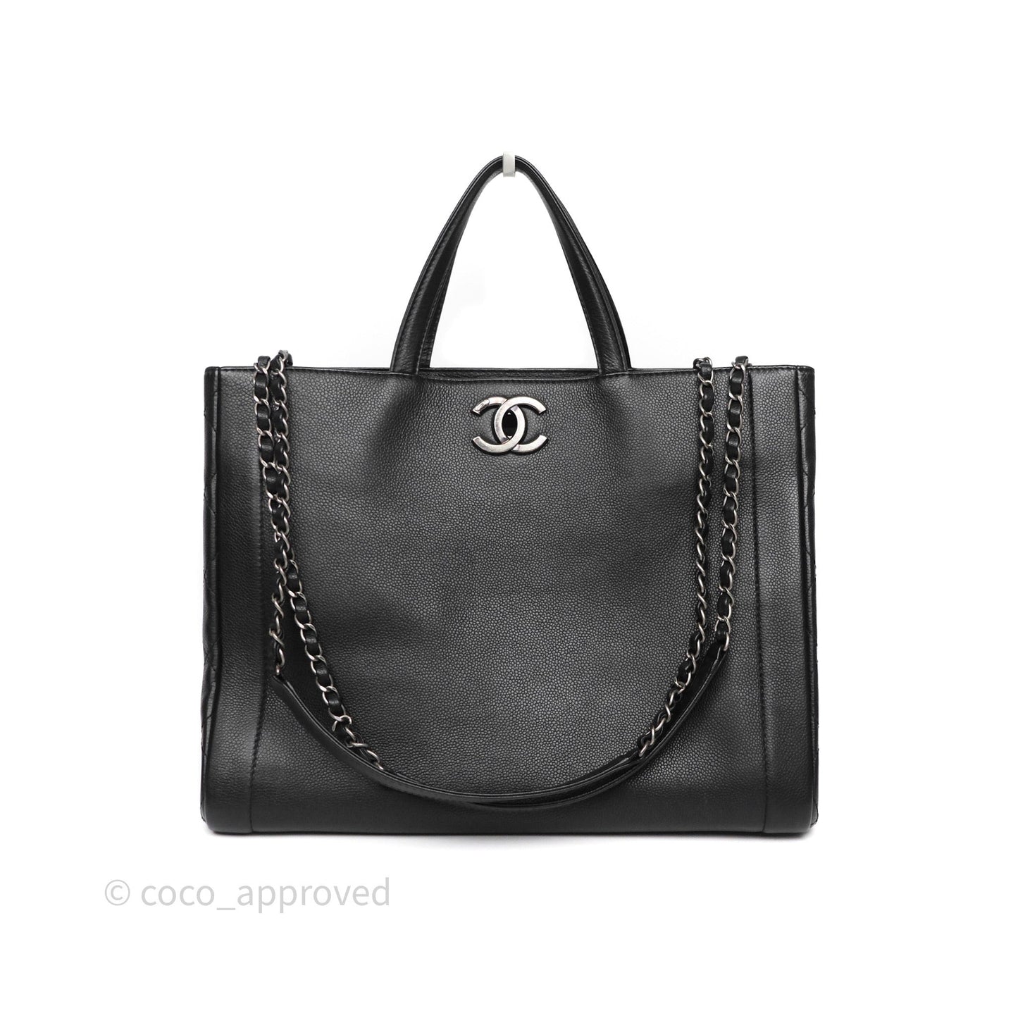 Chanel Shopping Tote Bag with Top Handle Black Caviar Ruthenium Hardware