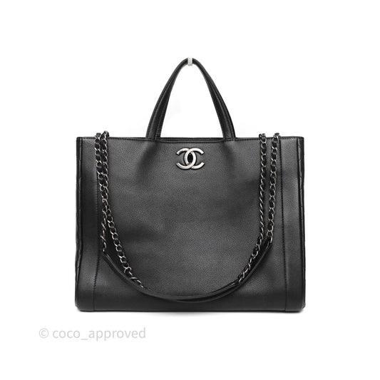Chanel Shopping Tote Bag with Top Handle Black Caviar Ruthenium Hardware