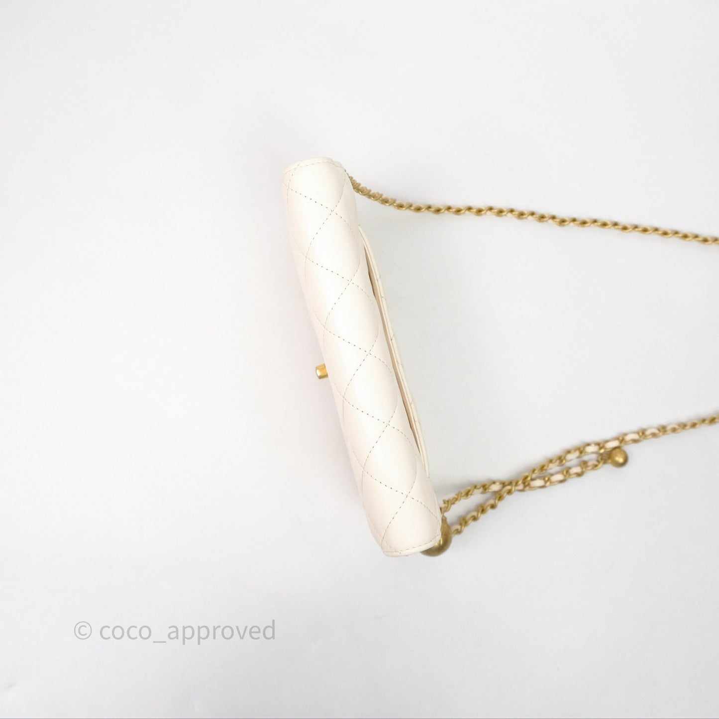 Chanel Quilted Pearl Crush Wallet on Chain WOC Ivory White Lambskin Aged Gold Hardware