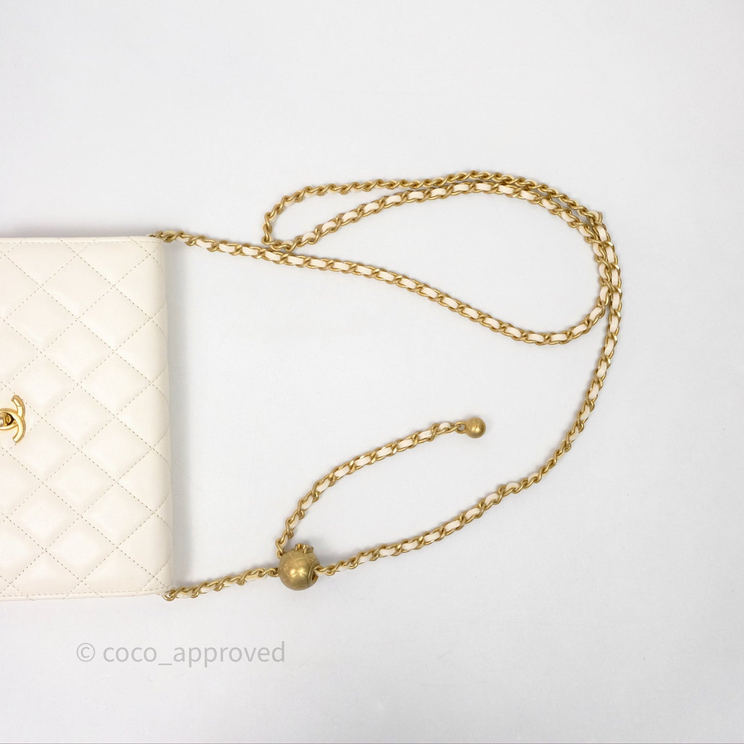 Chanel Quilted Pearl Crush Wallet on Chain WOC Ivory White Lambskin Aged Gold Hardware