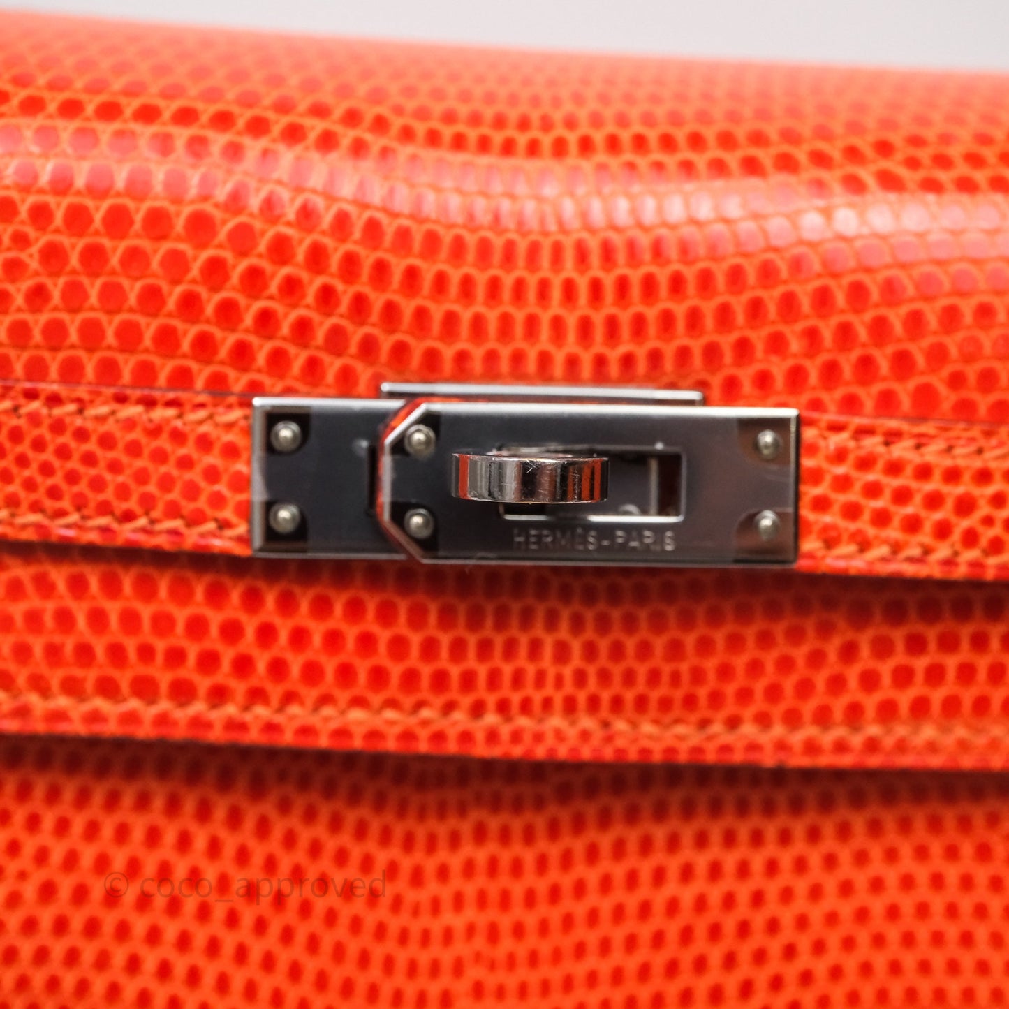 Hermes Kelly 25 Poppy Orange Lizard Palladium Hardware