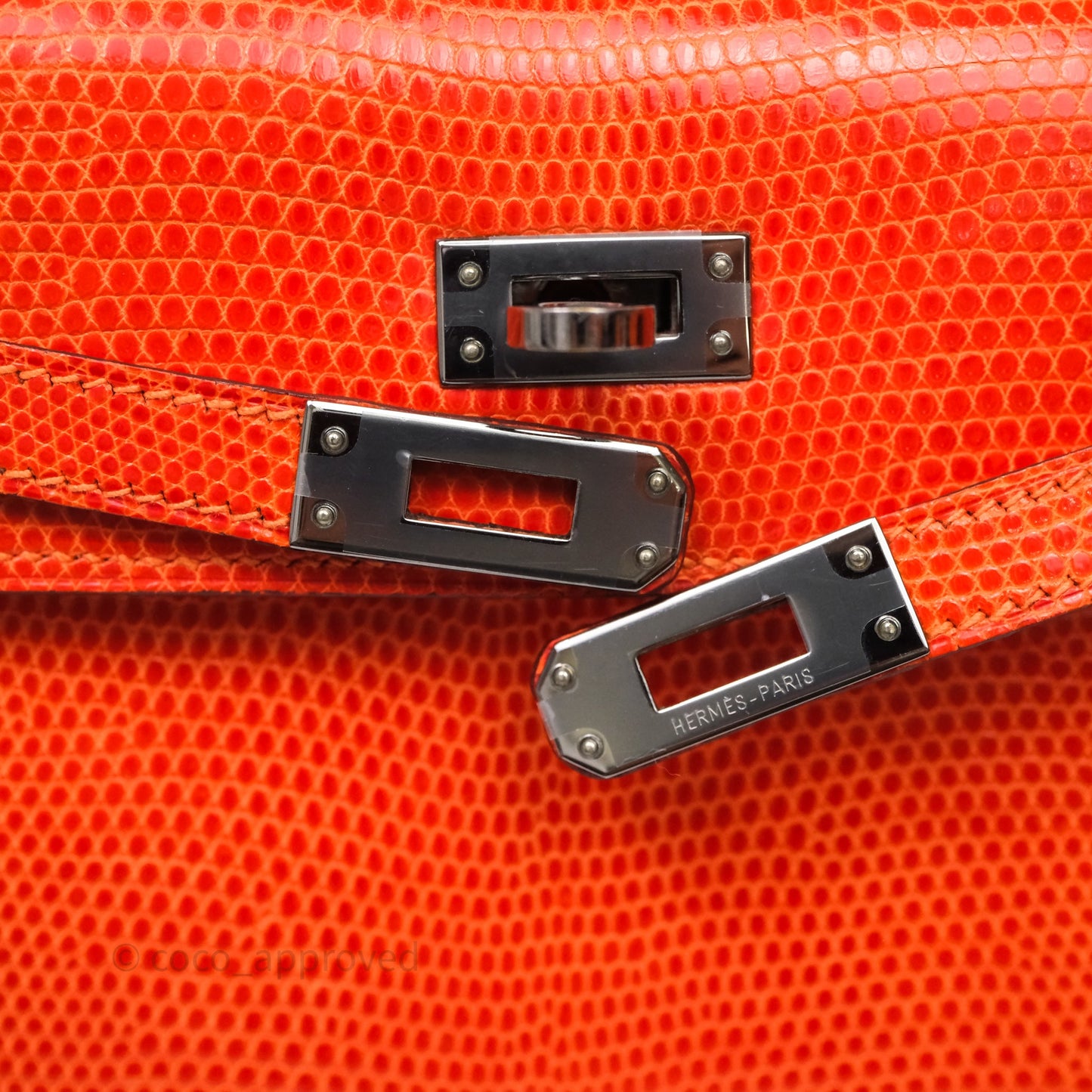 Hermes Kelly 25 Poppy Orange Lizard Palladium Hardware