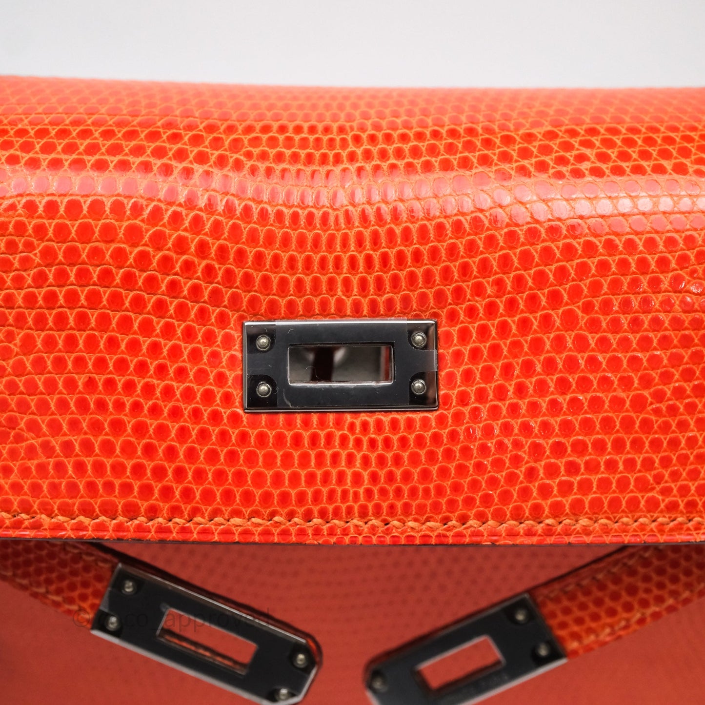 Hermes Kelly 25 Poppy Orange Lizard Palladium Hardware