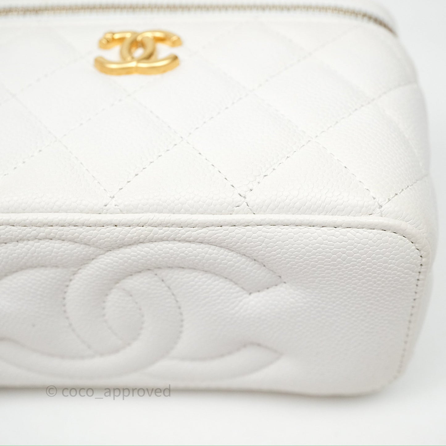 Chanel Vanity with Heart Adjustable Chain White Caviar Aged Gold Hardware
