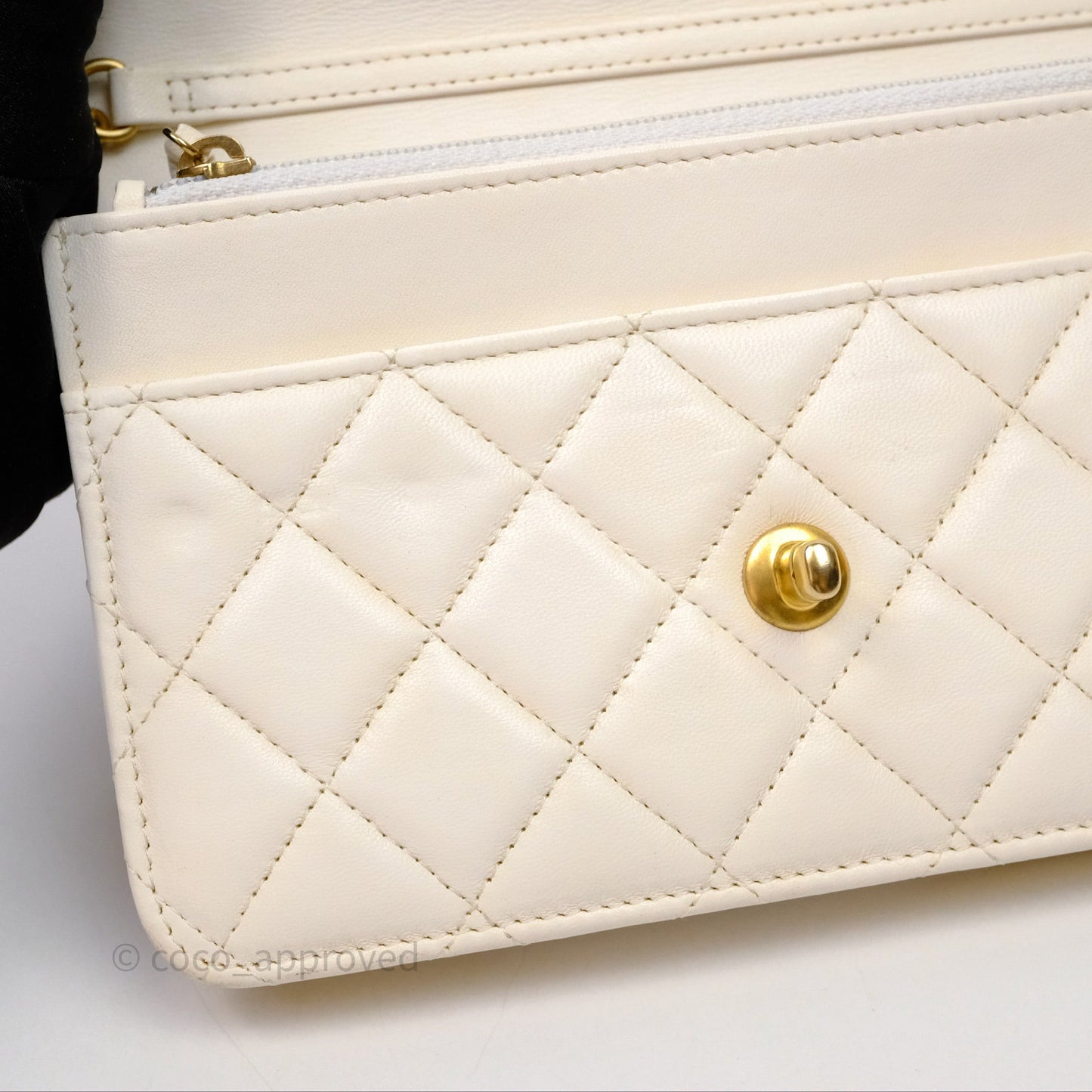Chanel Quilted Pearl Crush Wallet on Chain WOC Ivory White Lambskin Aged Gold Hardware