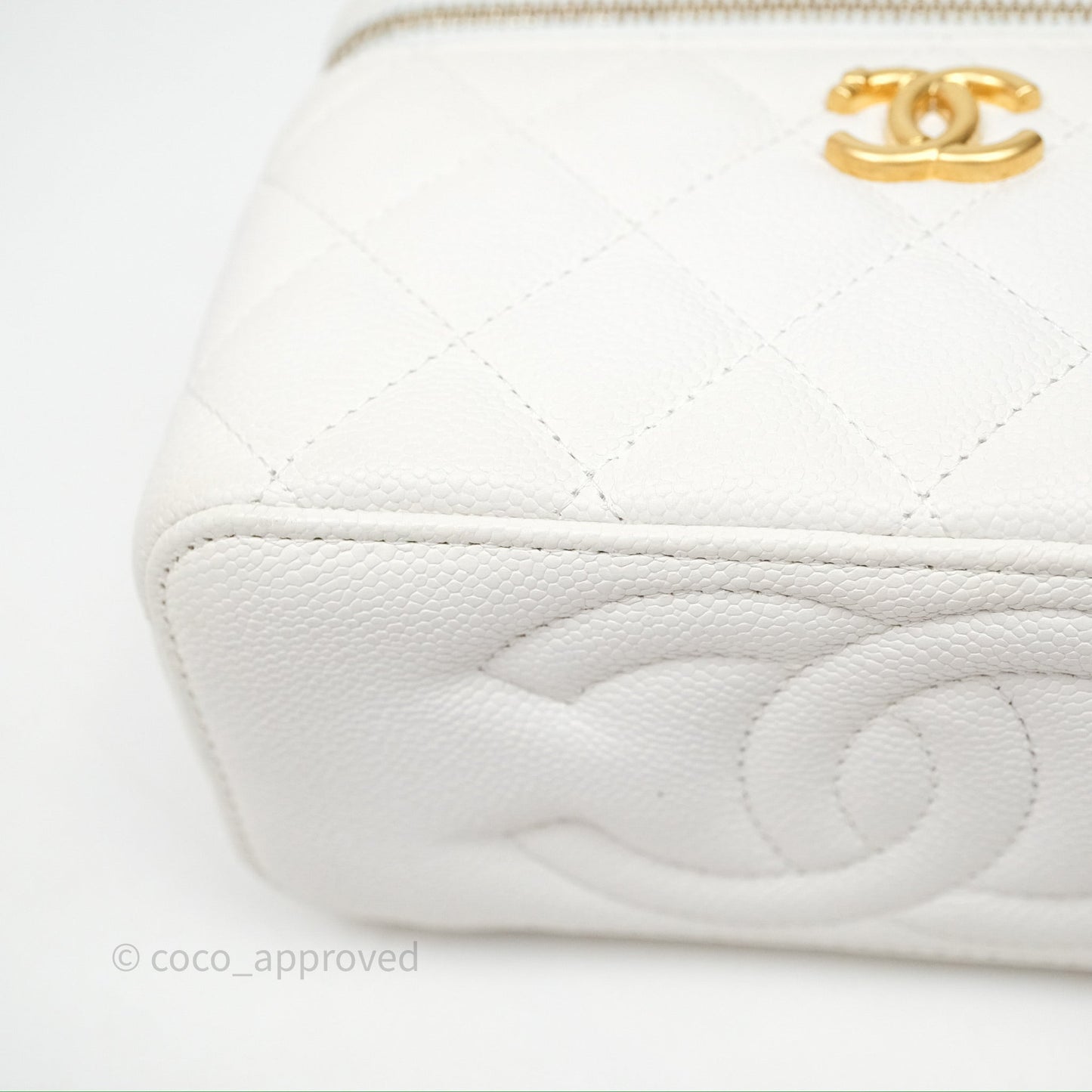 Chanel Vanity with Heart Adjustable Chain White Caviar Aged Gold Hardware