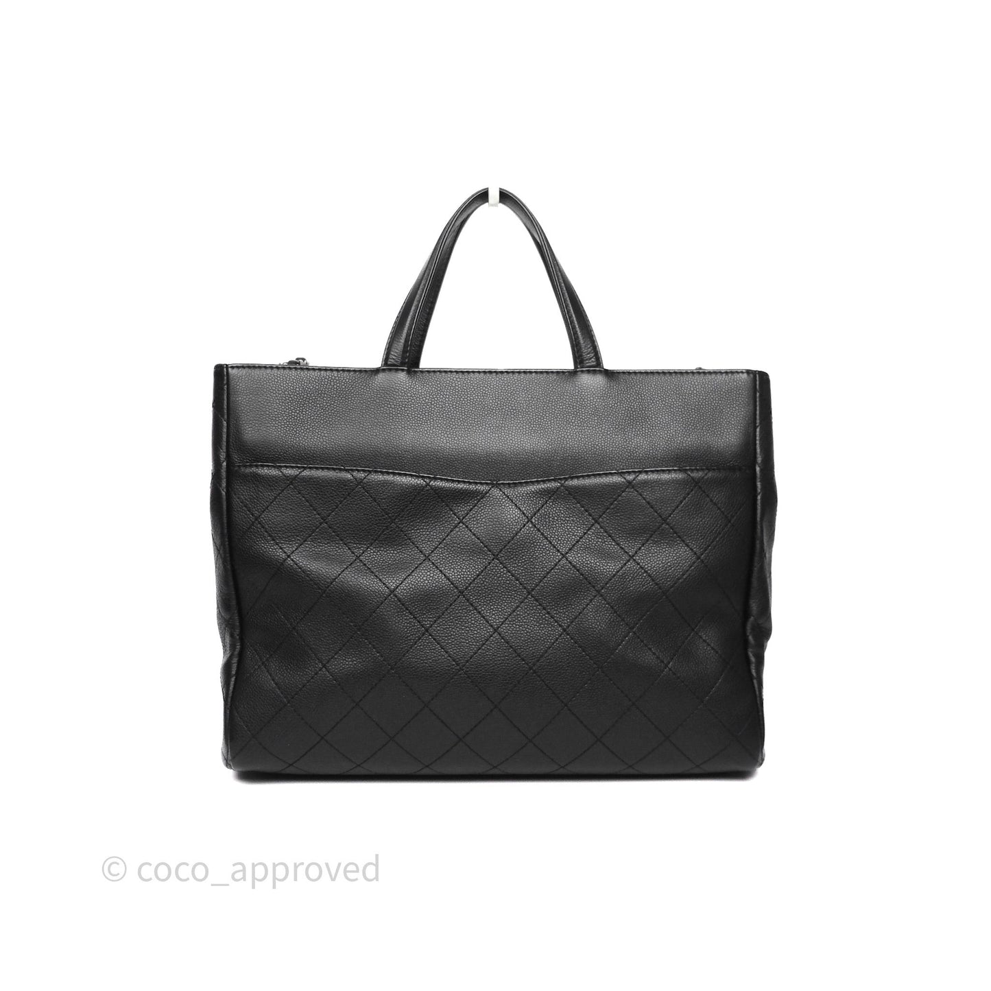 Chanel Shopping Tote Bag with Top Handle Black Caviar Ruthenium Hardware