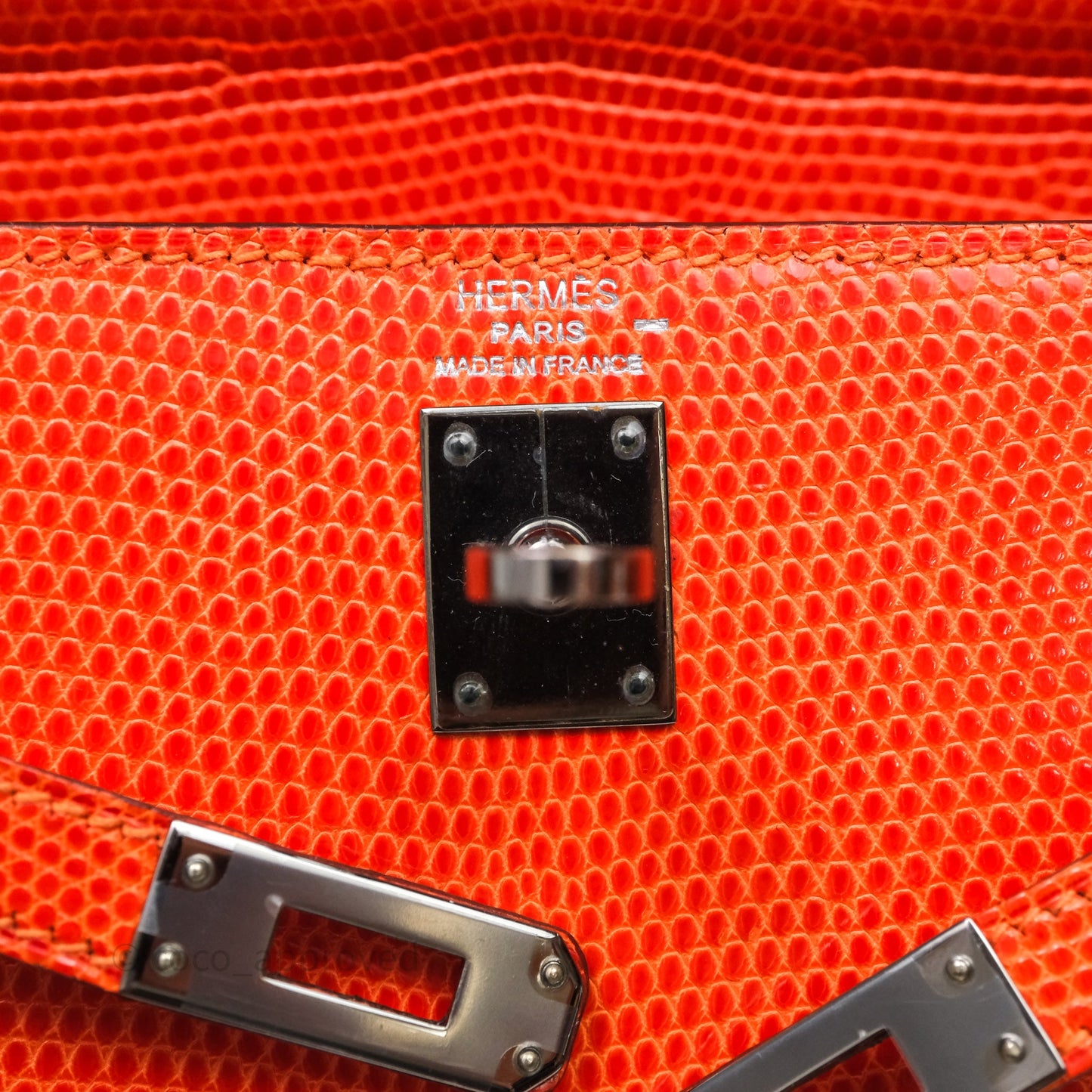 Hermes Kelly 25 Poppy Orange Lizard Palladium Hardware