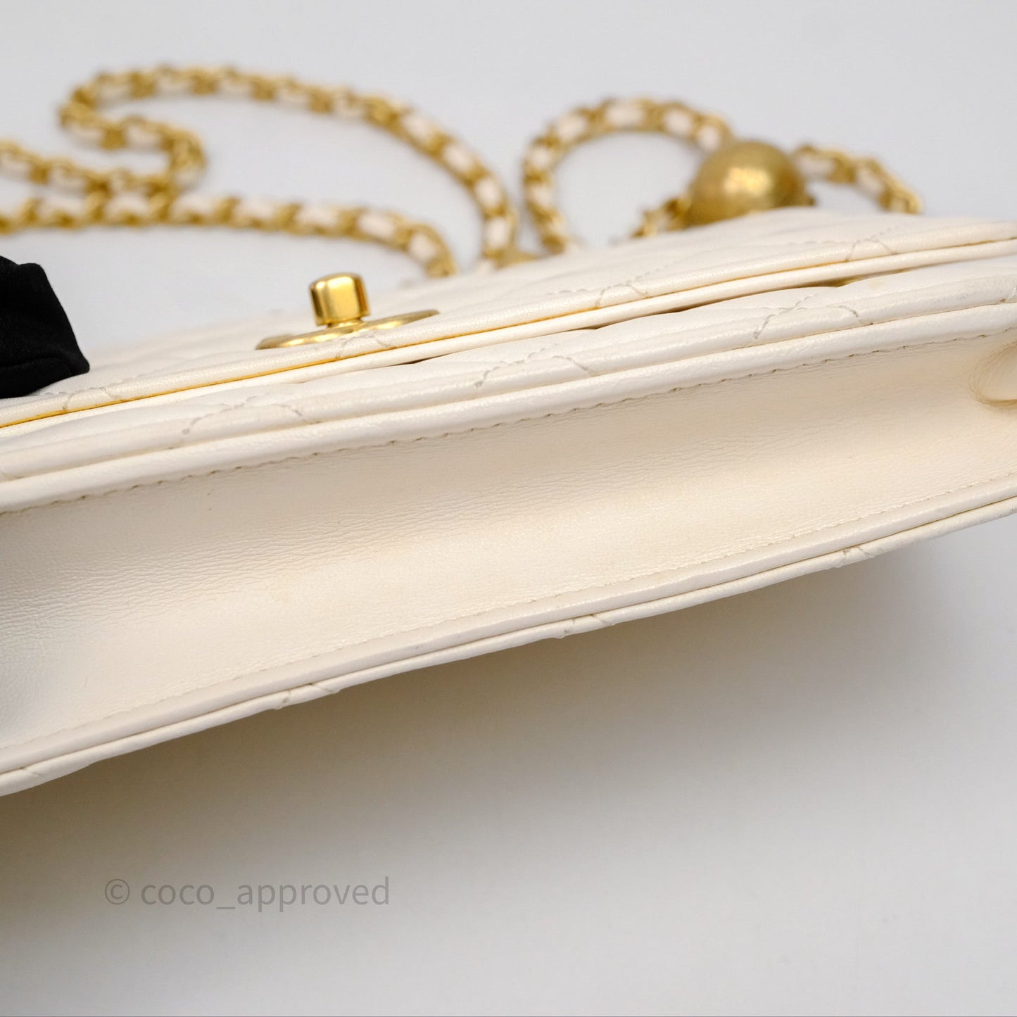 Chanel Quilted Pearl Crush Wallet on Chain WOC Ivory White Lambskin Aged Gold Hardware