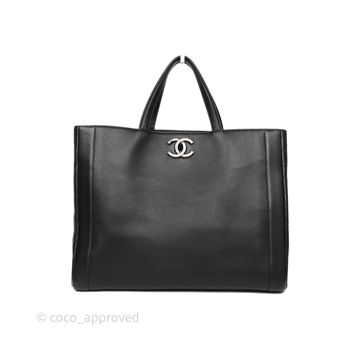 Chanel Shopping Tote Bag with Top Handle Black Caviar Ruthenium Hardware