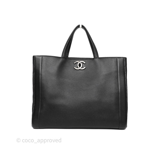 Chanel Shopping Tote Bag with Top Handle Black Caviar Ruthenium Hardware