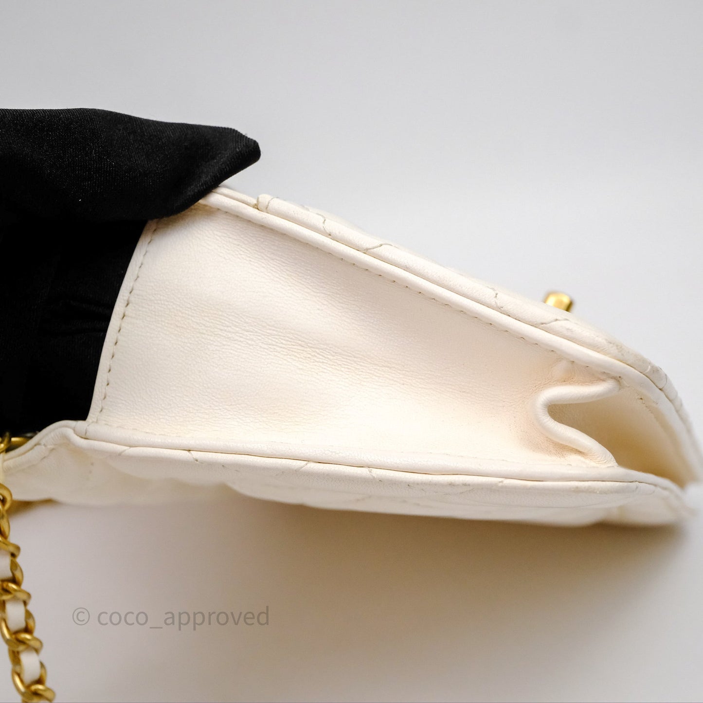 Chanel Quilted Pearl Crush Wallet on Chain WOC Ivory White Lambskin Aged Gold Hardware