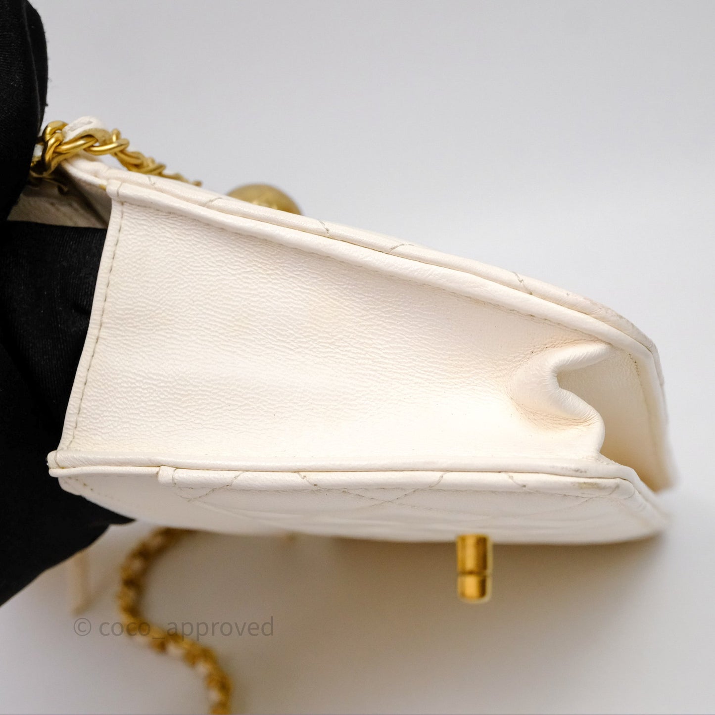 Chanel Quilted Pearl Crush Wallet on Chain WOC Ivory White Lambskin Aged Gold Hardware