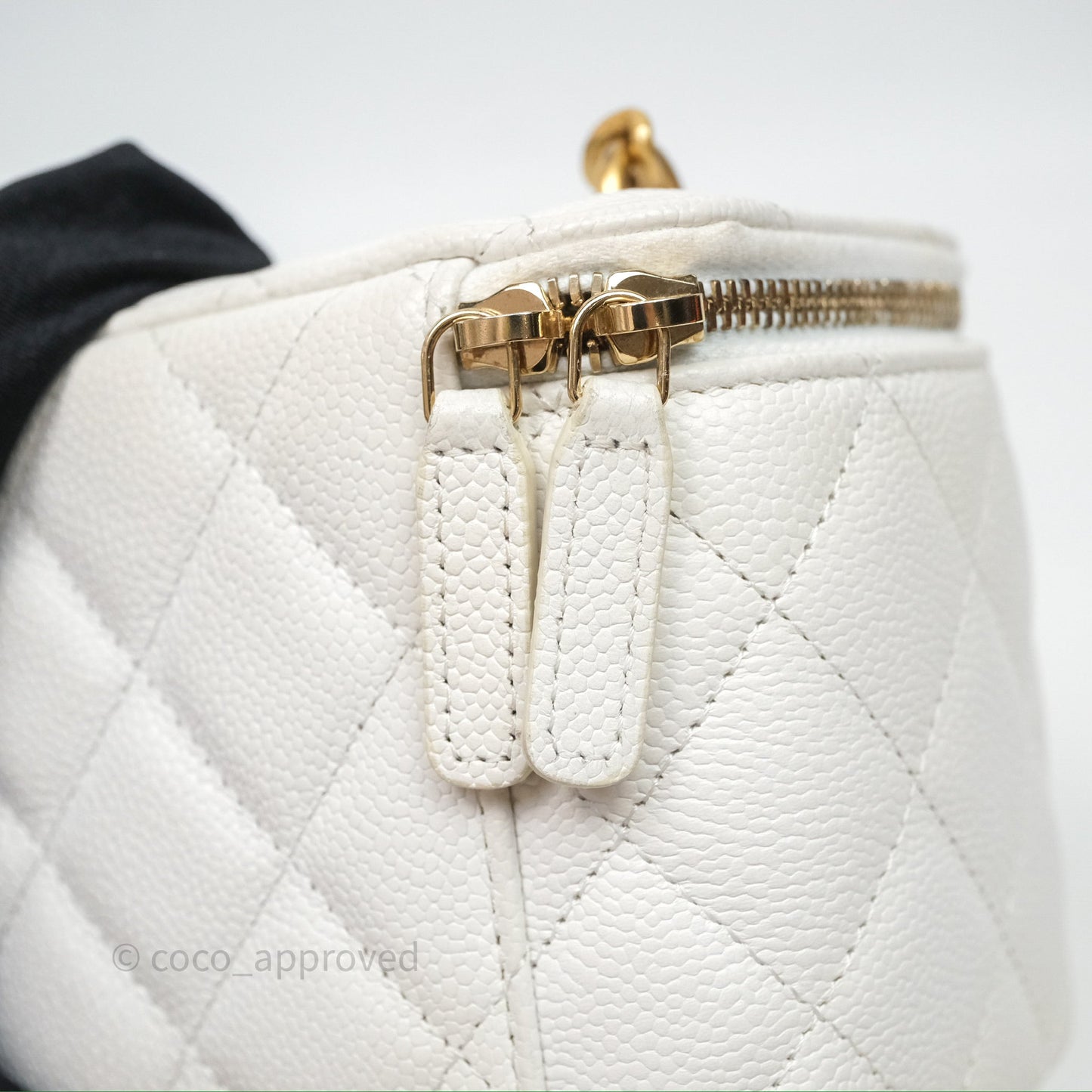 Chanel Vanity with Heart Adjustable Chain White Caviar Aged Gold Hardware
