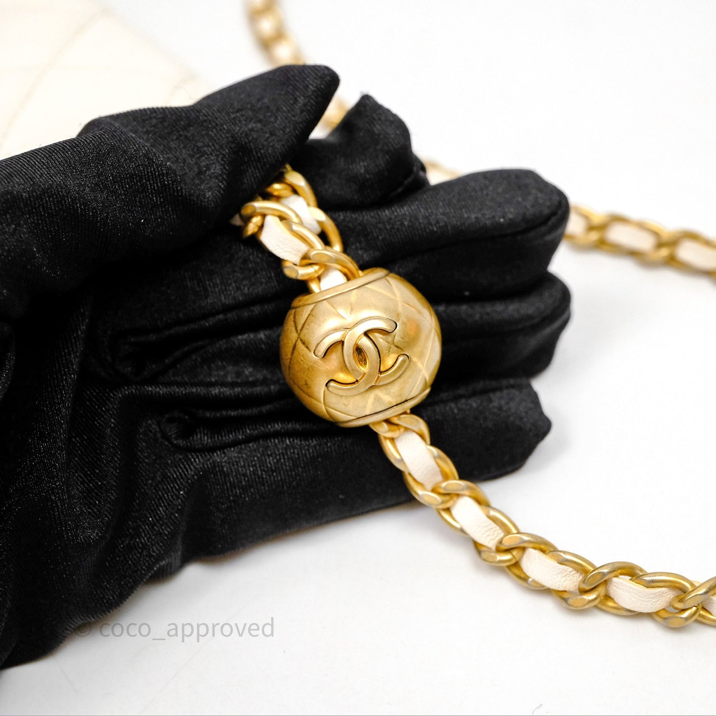 Chanel Quilted Pearl Crush Wallet on Chain WOC Ivory White Lambskin Aged Gold Hardware